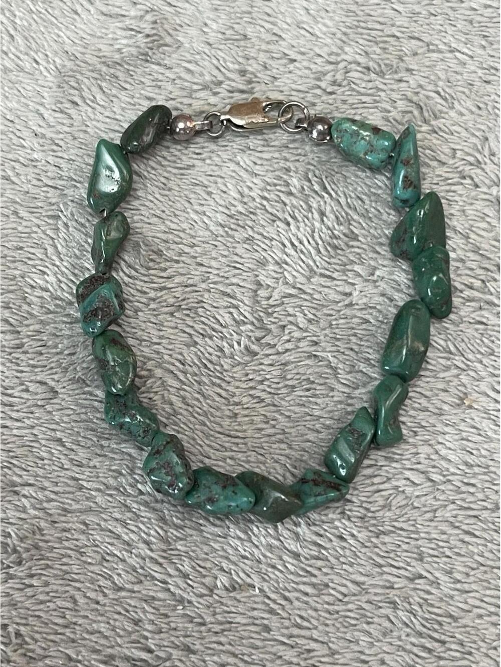 VTG Natural Turquoise Nugget Bracelet 925 Silver Clasp 7” Southwestern Style